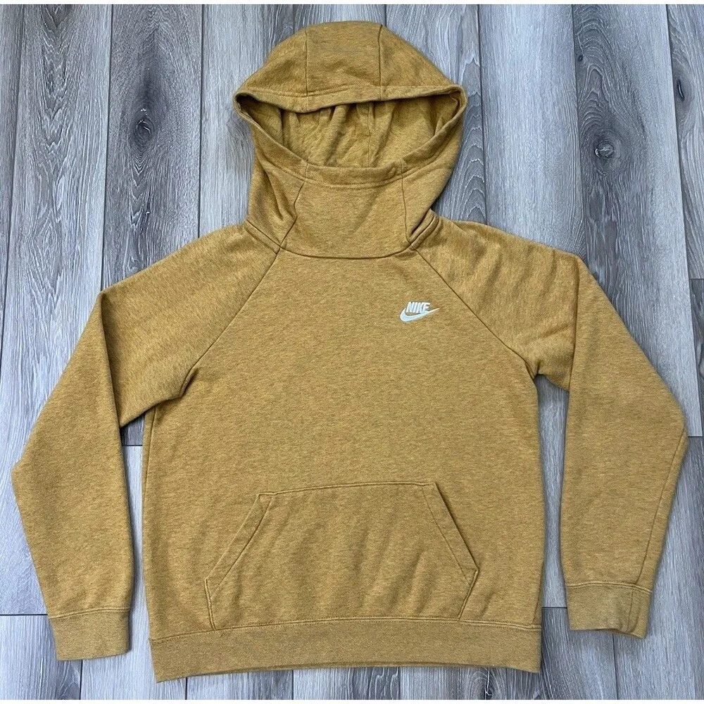 Nike Cowl Hoodie Women's Small Yellow Pullover Sweatshirt Swoosh Logo Athletic